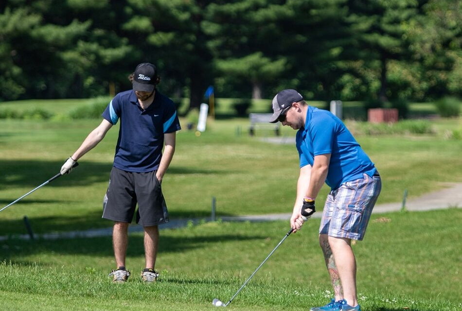 Golfer lining up shot